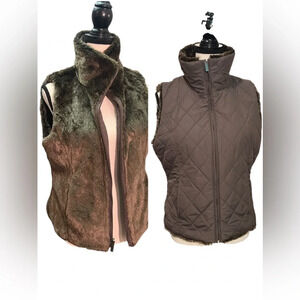 Weatherproof garment company reversible faux fur full zip up vest brown winter